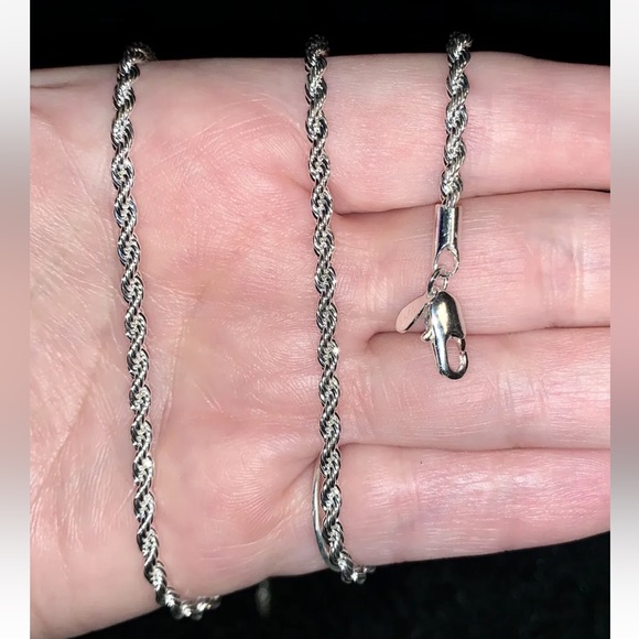 24” 14K White Gold Filled Over 925 Sterling Silver 2MM Brazilian Rope Chain, New - Picture 2 of 8